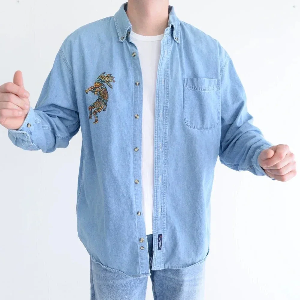 Vintage C  Port and Company 100% Cotton Grand Canyon Dancing Man Button Down - Picture 2 of 13